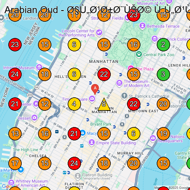 Arabian Oud - العربية للعود Arabian Oud Perfume Store GeoGrid ranking map for New York NY